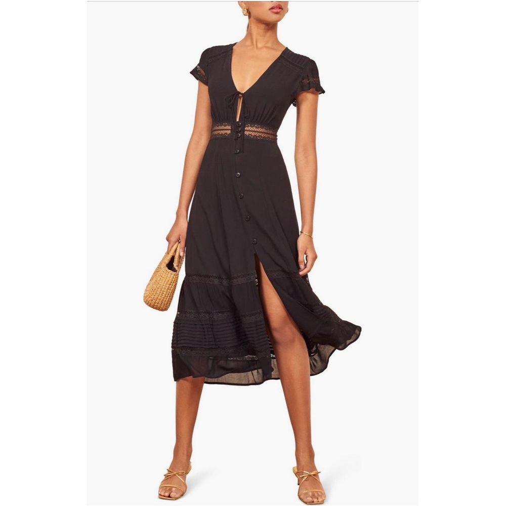 Reformation Garland Lace Trim Midi Dress NWT